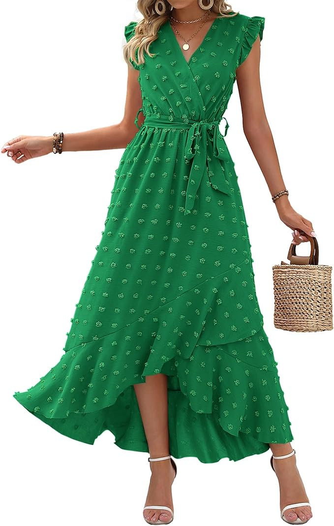 BTFBM Boho Dresses for Women 2026 Summer Fashion Cap Sleeve Swiss Dot Flowy Ruffle Beach Wedding ... | Amazon (US)