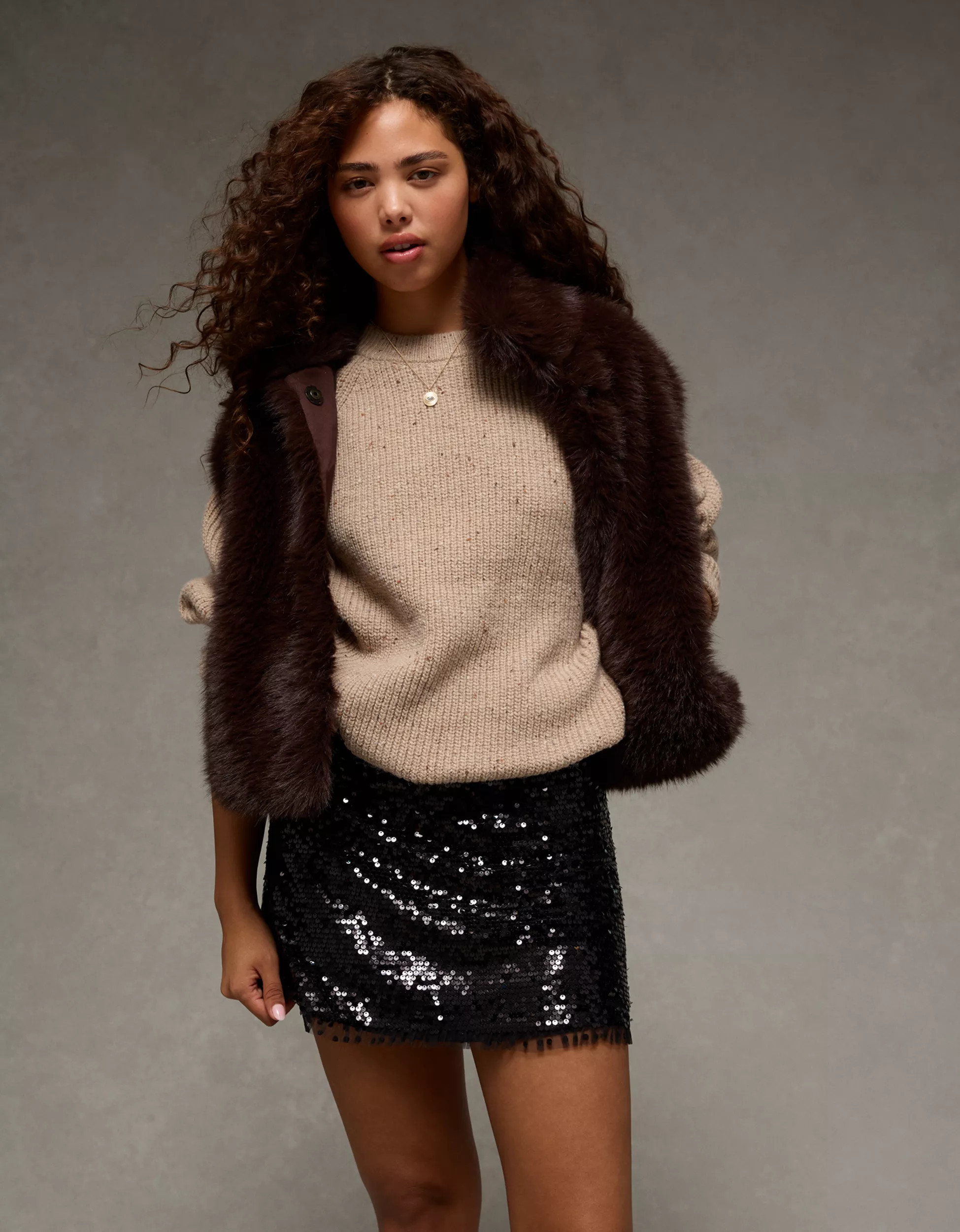 AE It Knit Sequined Mini Slit Skort | American Eagle Outfitters (US & CA)