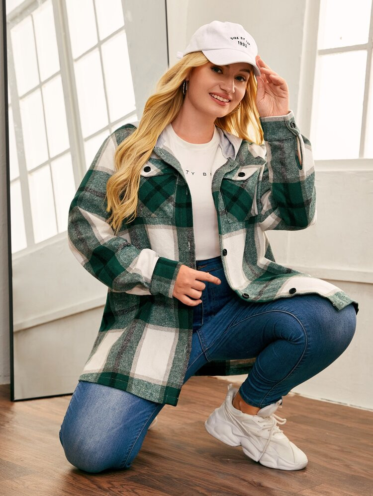 New
     
      SHEIN Plus Plaid Print Drop Shoulder Overcoat | SHEIN