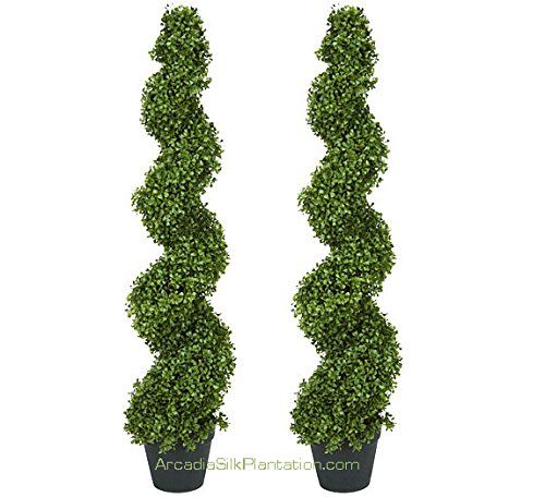 TWO Pre-potted 4' Spiral Boxwood Artificial Topiary Trees. In Plastic Pot | Amazon (US)