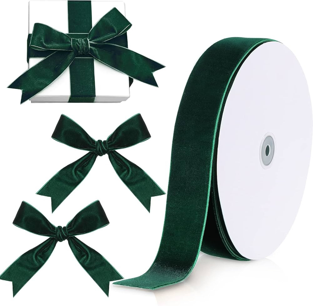 Chuangdi 1.5 Inch, 30 Yard Christmas Velvet Ribbon Vintage Green Ribbons for Gift Wrapping Christ... | Amazon (US)