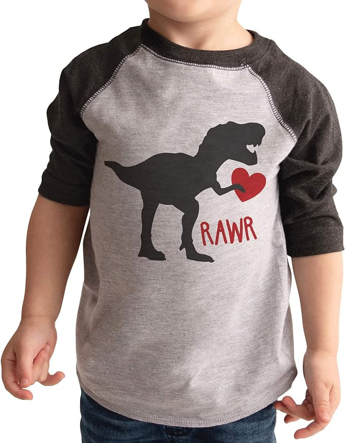 7 ate 9 Apparel Kids Dinosaur Happy Valentine's Day Grey Raglan | Amazon (US)