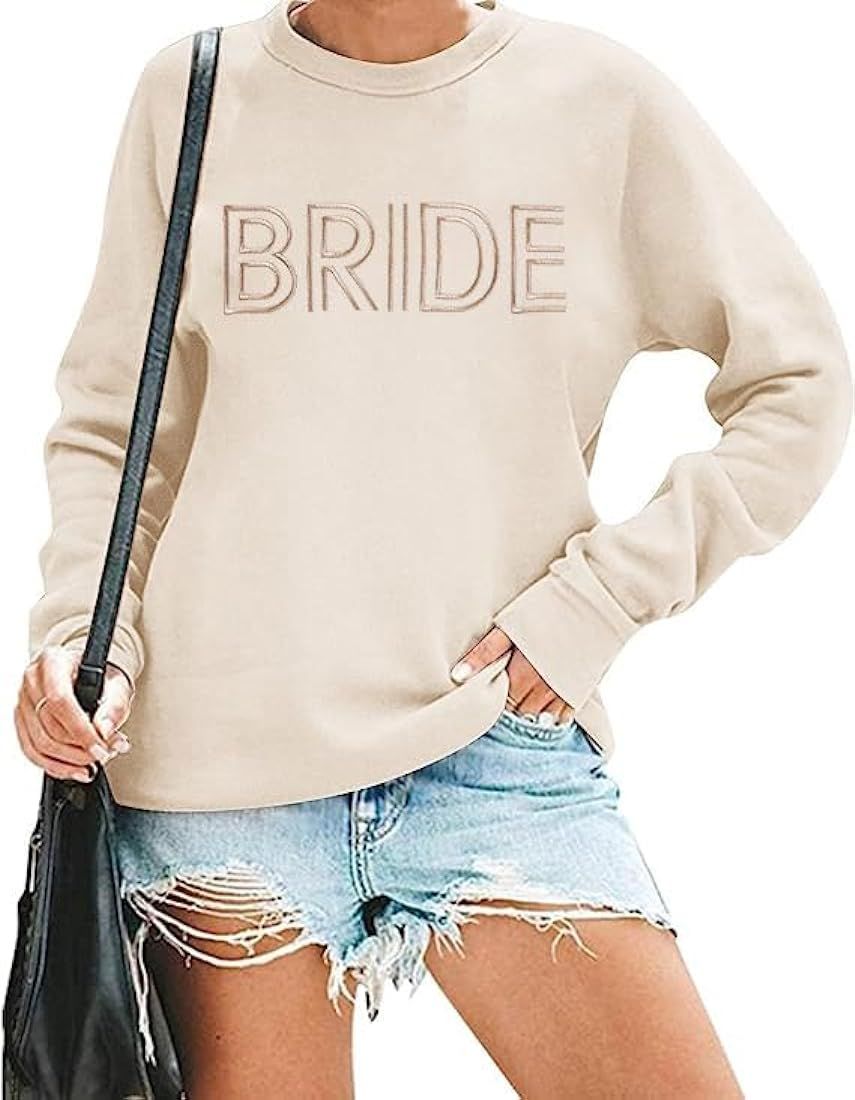 MNLYBABY Bride Sweatshirt Bride Women Embroidered Bride Gifts Shirts Bachelorette Party Shirt Wed... | Amazon (US)