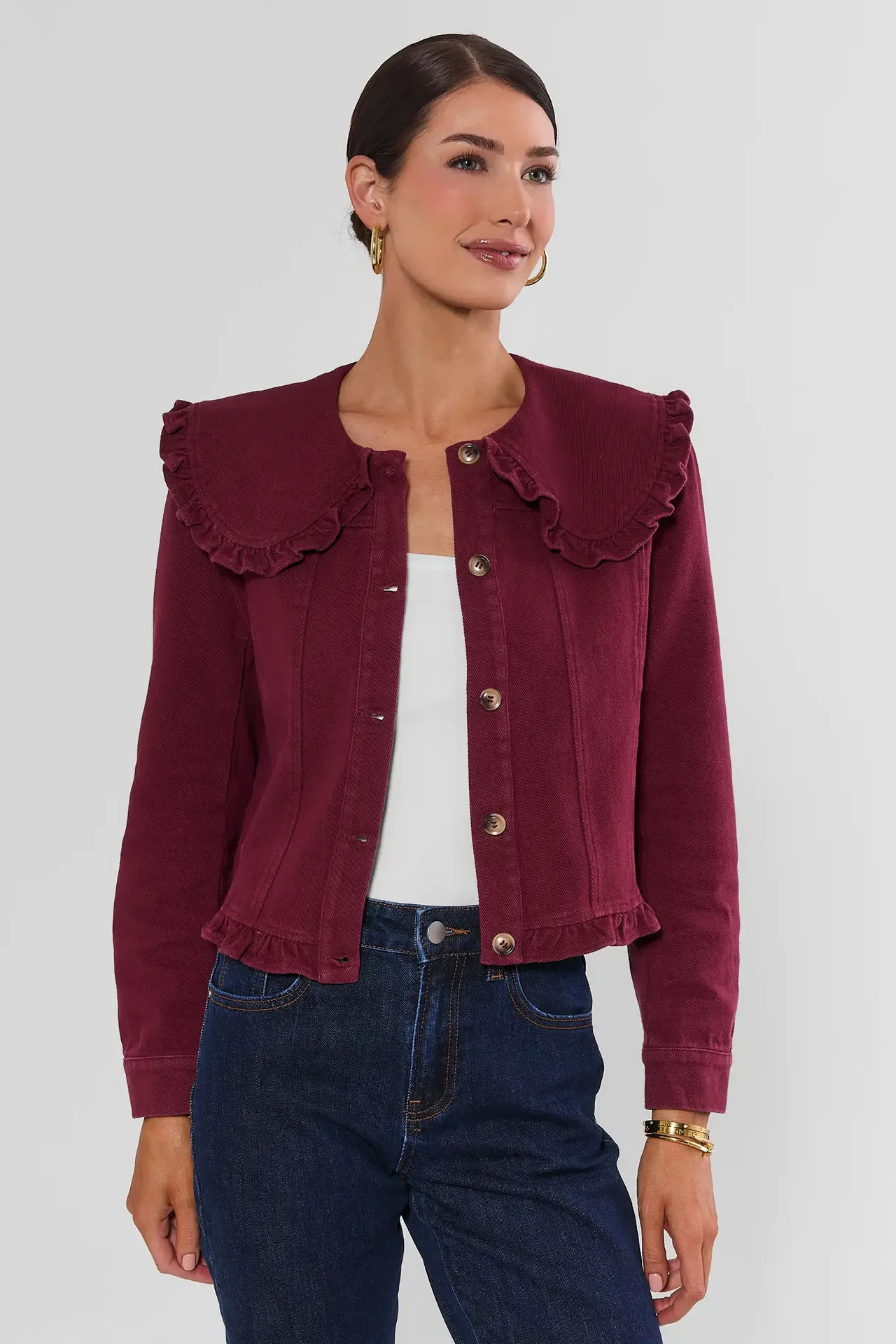Gracie Burgundy Denim Jacket | Avara
