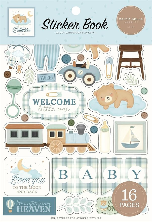 Echo Park Paper Co. Little Lullabies Baby Boy Sticker Book - 16 Pages, 4.5" x 9.5", Thick Sticker... | Amazon (US)
