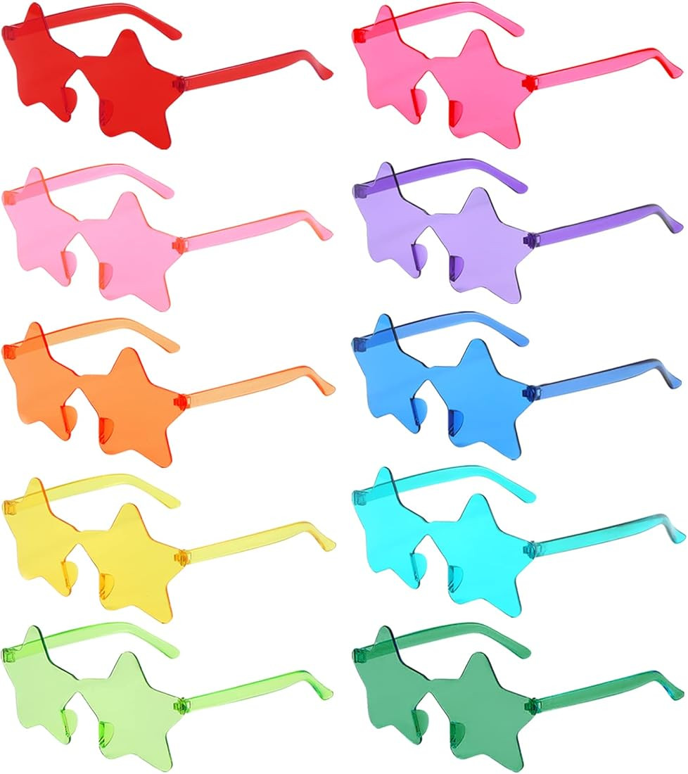 SUNOVELTIES 10 Pack Round/Heart Shape/Cat Eye/Rectangle/Star/Fire Rimless Tinted Party Sunglasses... | Amazon (US)