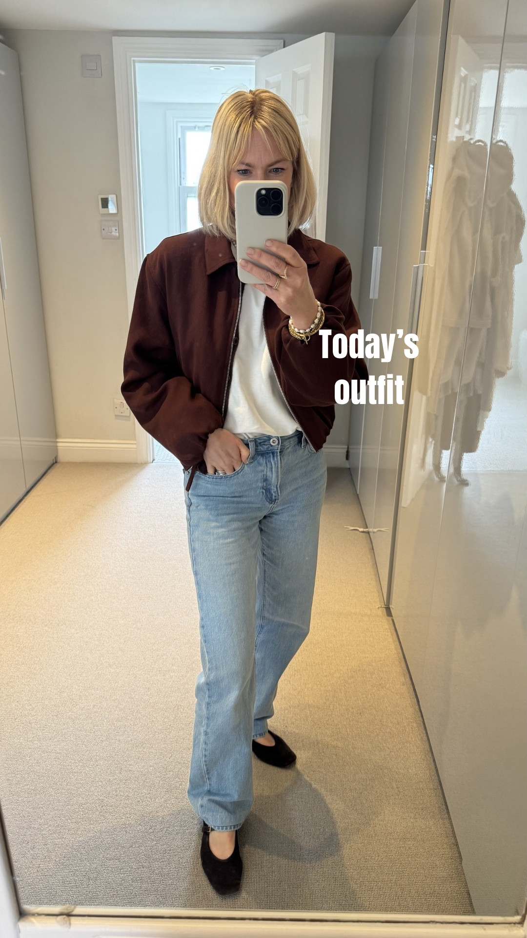 A causal look now with the same bomber. Been wearing this on repeat. 

A staple t shirt (cardigan old) 

Excellent jeans - straight leg, multiple leg lengths, waist measured in inches, mid rise, different washes. And under £35!!!

Super comfy flats too that I’ve walked miles in without any blisters! 

Denim
Spring outfits 
Bomber jacket 
Ballet flats 

#LTKspring #LTKuk #LTKjeans