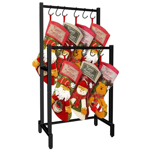LUBORN Christmas Stocking Holder Stand for Floor, 2 Tier Christmas Stocking Hanger Rack with 12 Hooks, Iron Metal Holiday Decor Stockings Holders 20.5”L x 46” H x 11.8” W (Stockings Not Included) | Amazon (US)