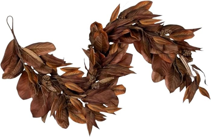 Brown Magnolia Leaf Garland, 72-Inch Artificial for Christmas Decor, Fall Mantel, Staircase, Indo... | Amazon (US)