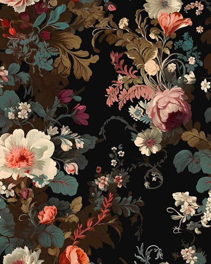 Black Floral Wallpaper Peel and Stick Vintage Colorful Floral Wallpaper Leaf Contact Paper for Ca... | Amazon (US)