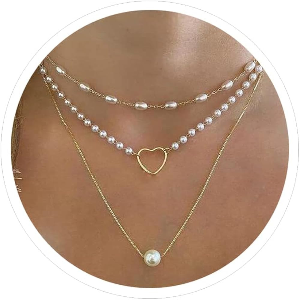 Dainty Pearl Necklaces for Women Girls,14K Gold Plated Cultured Tiny Pearl Chain Choker Layered B... | Amazon (US)