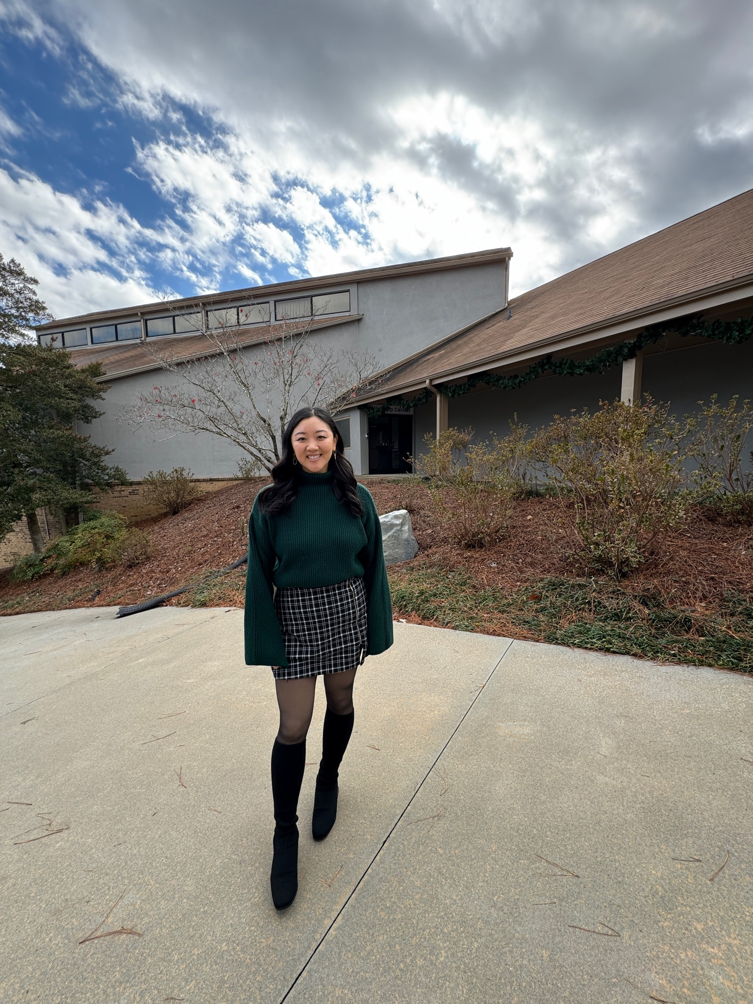Love this outfit! I am wearing a rib-knit turtleneck sweater in dark green, a high-waisted plaid wool mini skirt, fleece-lined tights, and knee-high boots!
#wardroberefresh #transitionallook #outfitinspo #casuallook

#LTKstyletip #LTKSeasonal #LTKshoecrush