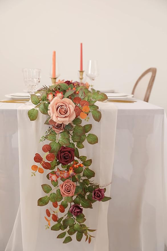 YYHUAWU 6FT Artificial Rose Flower Runner Rustic Flower Garland Mantle Floral Arrangements DIY We... | Amazon (US)