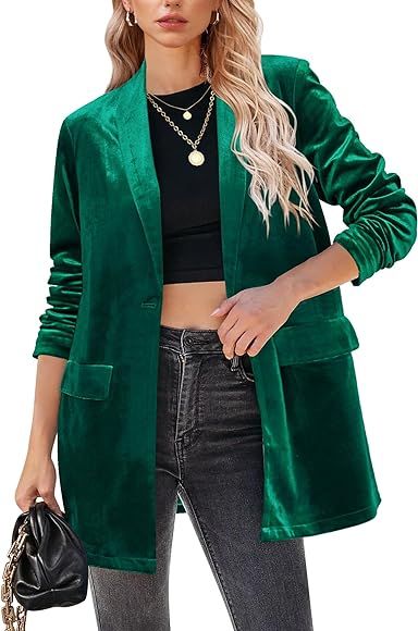 GRAPENT Velvet Blazers Jackets for Women Business Casual Oversized Long Suit Jacket Dressy Cardig... | Amazon (US)