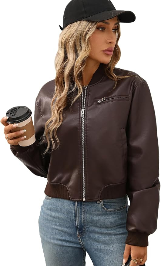 LY VAREY LIN Womens Faux Leather Varsity Jacket Biker Baseball Streetwear Casual Coat | Amazon (US)
