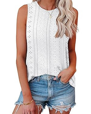 Bliwov Womens Tank Tops Eyelet Embroidery Shirts Summer Sleeveless for Women 2024 Casual Spring S... | Amazon (US)