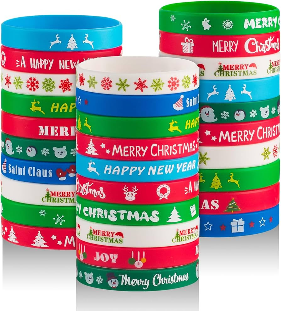 30pcs Christmas Silicone Bracelets for Kids Rubber Wristbands Pack for Christmas Party Favors Sup... | Amazon (US)
