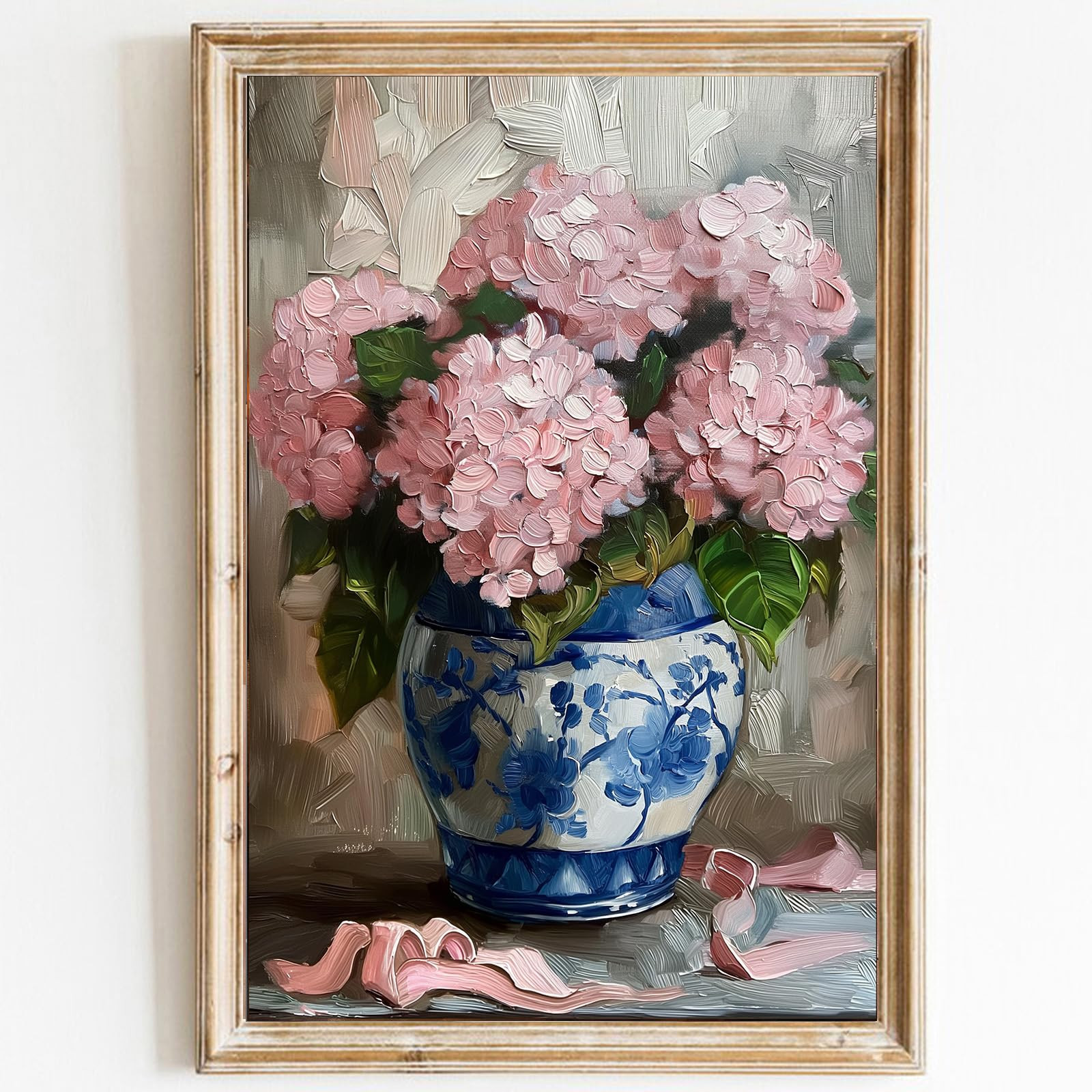 Vintage Hydrangea Wall Art - French Country Pink Retro Flowers Canvas - Vase Floral Artwork Paint... | Amazon (US)