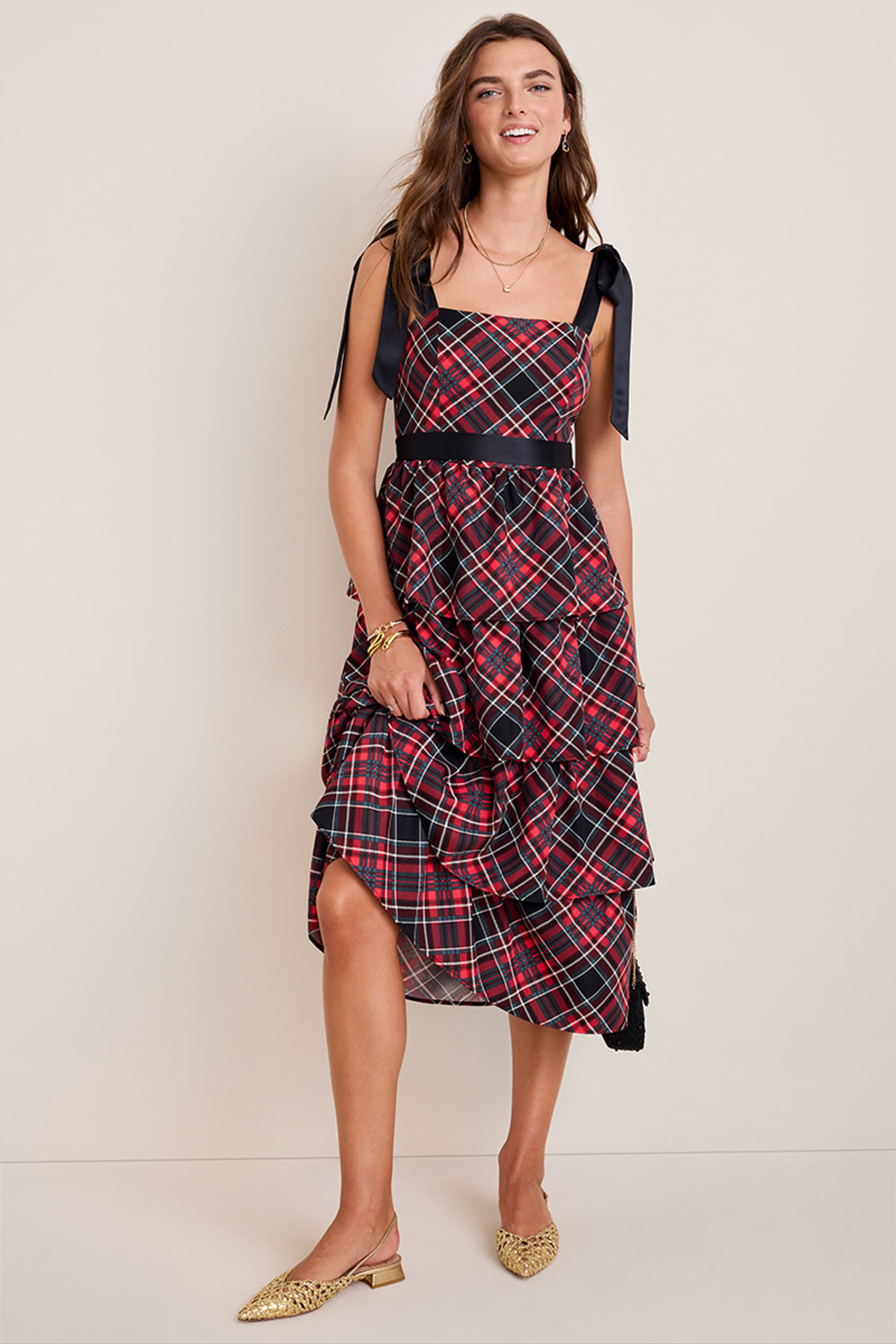 Charlotte Plaid Tiered Midi Dress | Francesca's