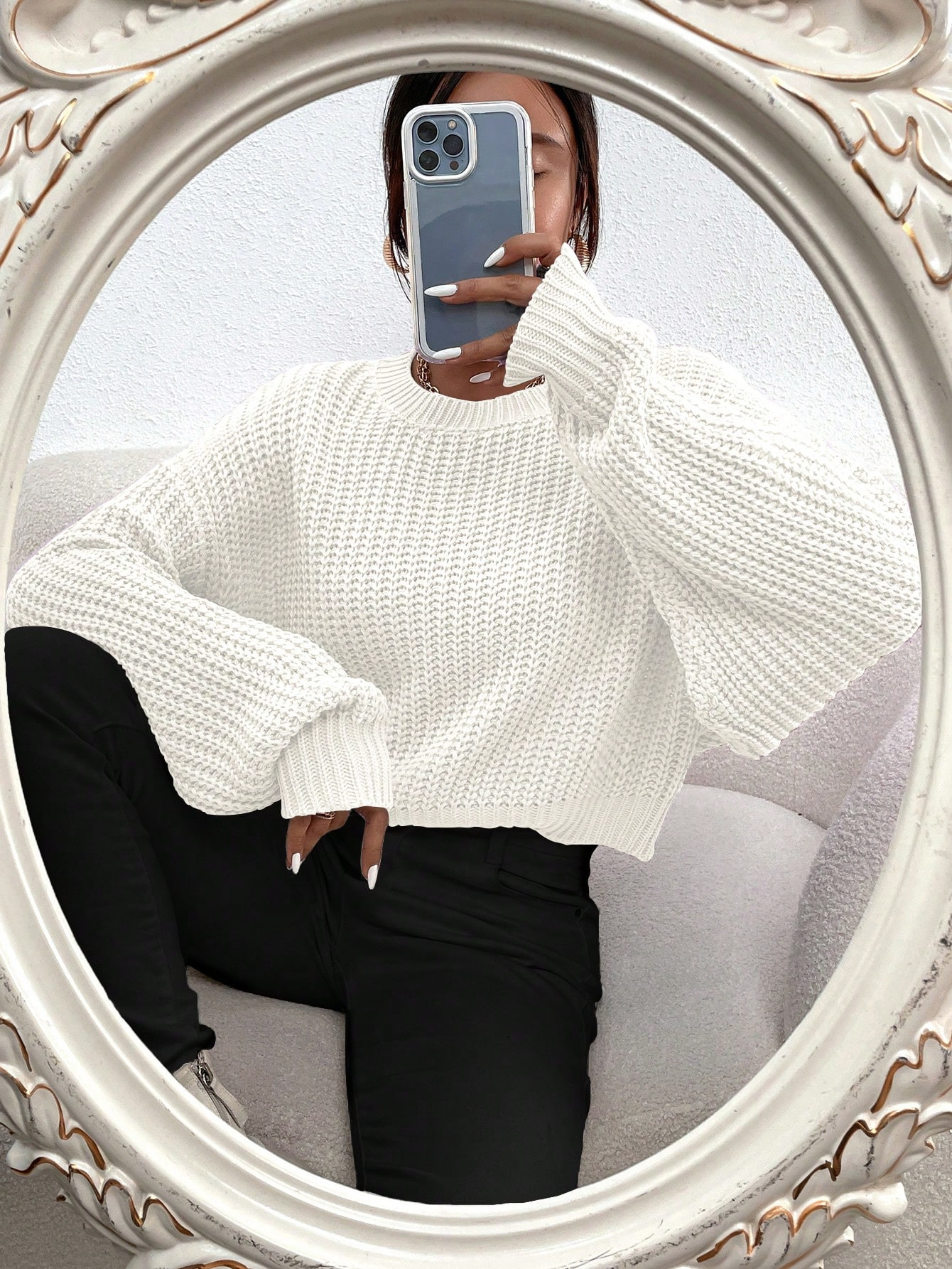 SHEIN Frenchy Solid Ribbed Knit Drop Shoulder Sweater | SHEIN