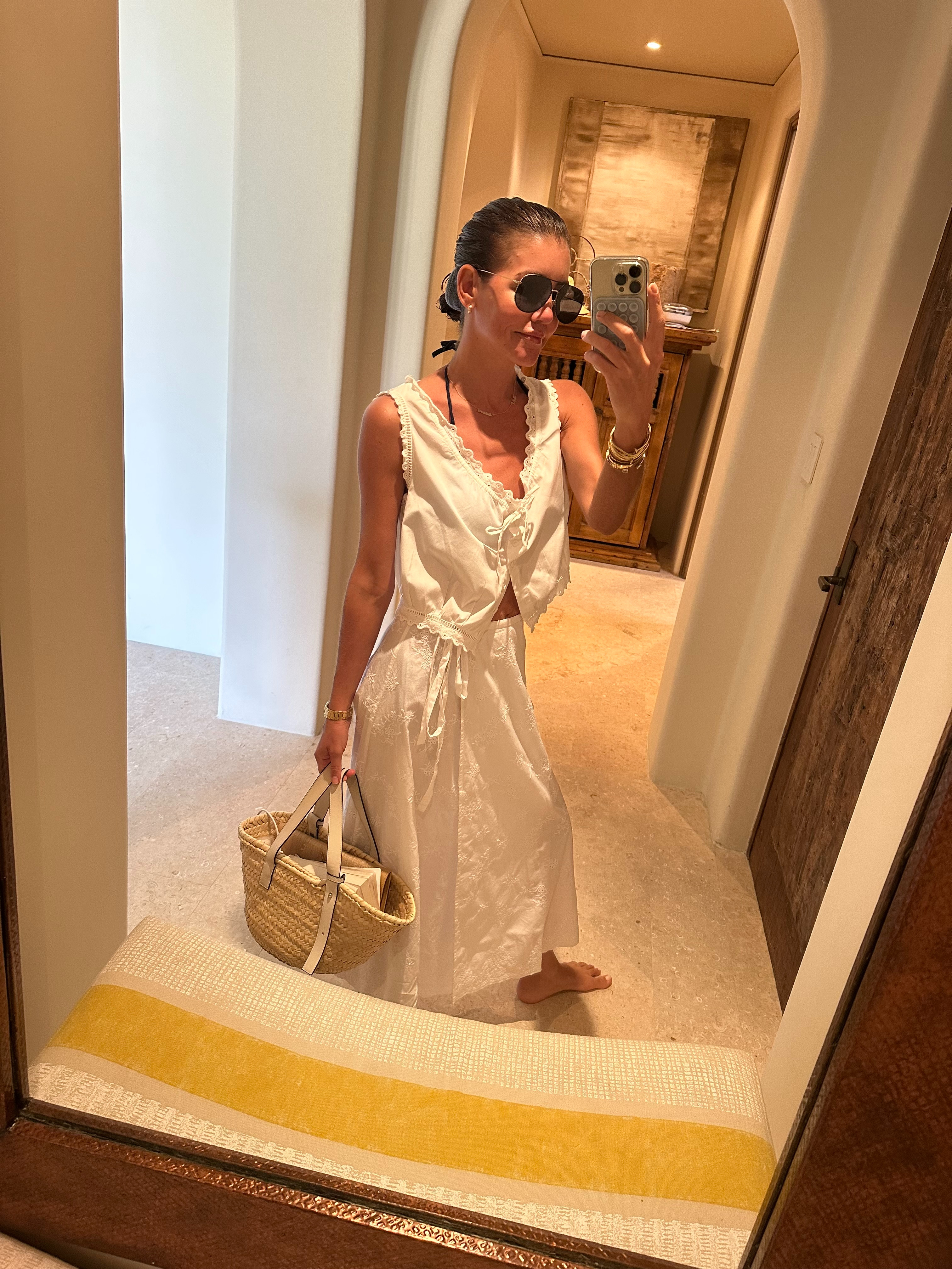 dior sunnies // hunza g scrunchie // hunza g bikini // le jean top // la maregold skirt // loewe bag  

 