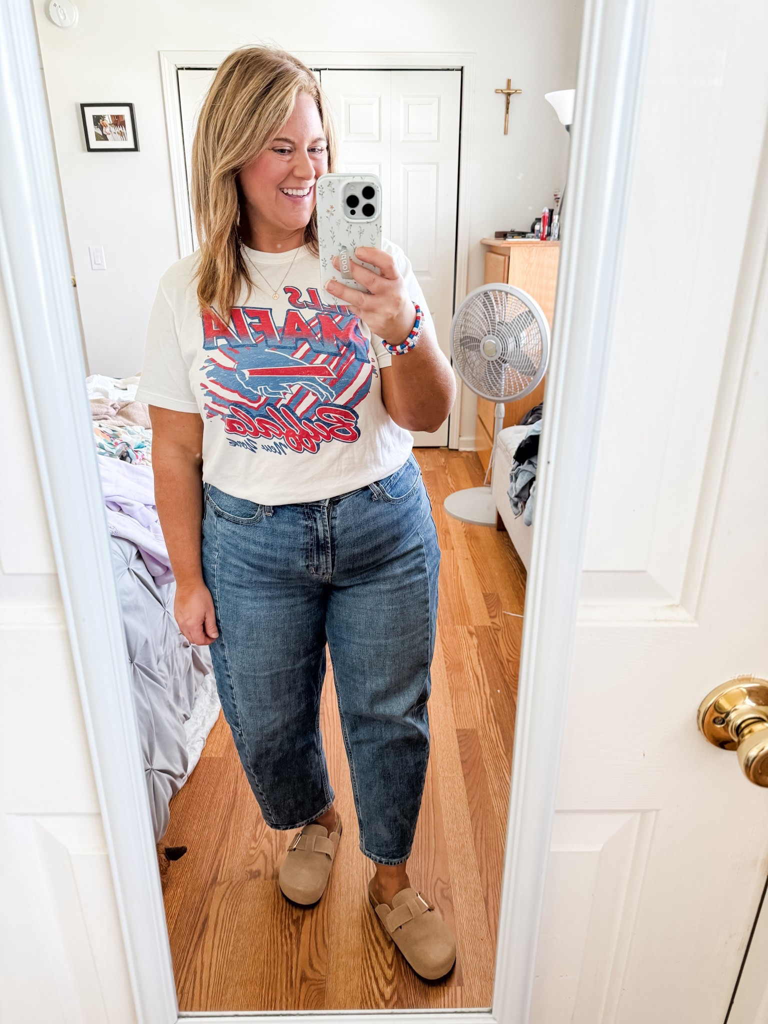 Wearing a 14 petite in my jeans and a large in my Bills tee!  Clogs are form Project Cloud on Amazon and so comfy!

#LTKMidsize #LTKPetite #LTKSeasonal