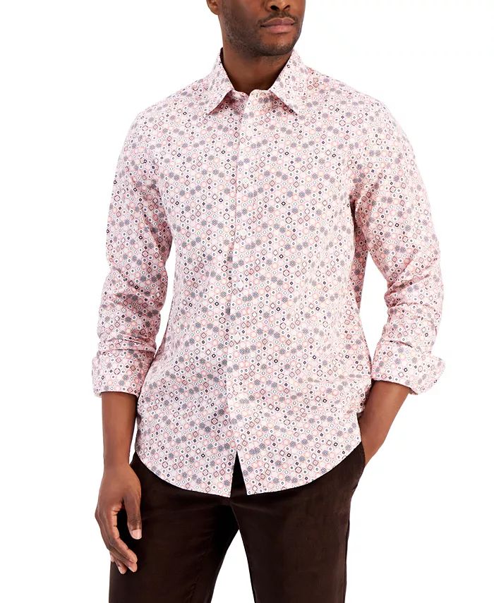 Men's Refined Floral Print Woven Long-Sleeve Button-Up Shirt, Created for Macy's | Macy's