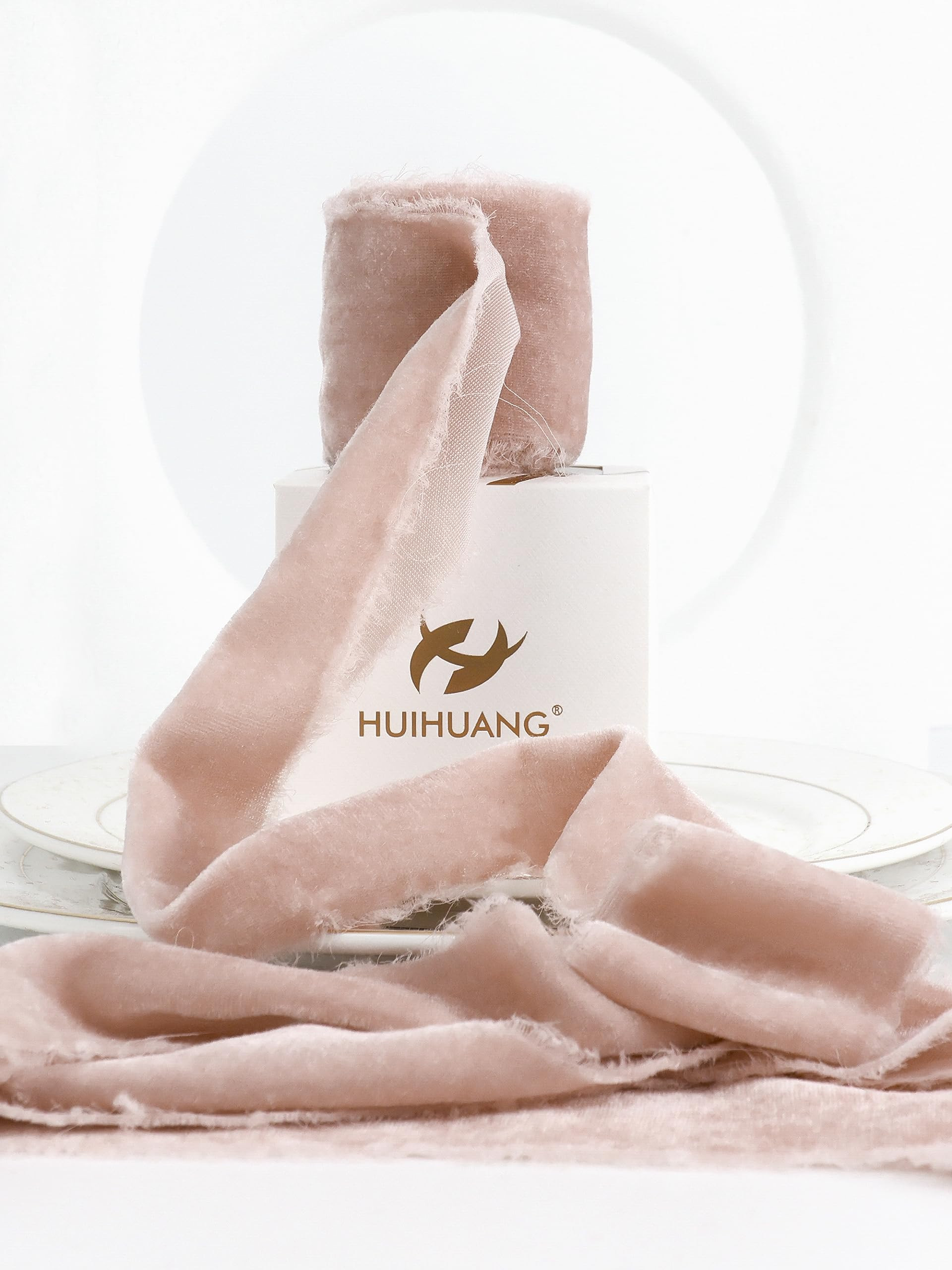 HUIHUANG Dusty Rose Velvet Ribbon 2" Dusty Pink Handmade Fring Frayed Velvet Fabric Ribbon for Fl... | Amazon (US)