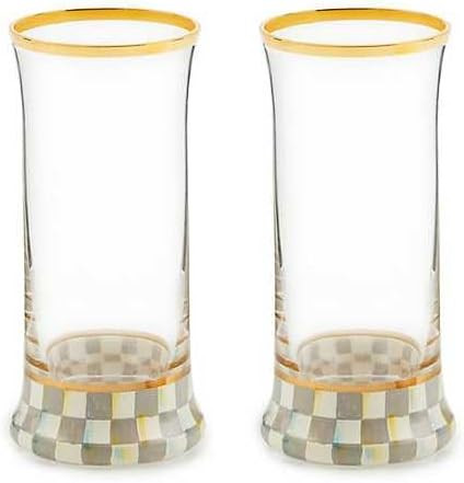 MACKENZIE-CHILDS Highball Glasses, Tall Drinking Glasses with Gold Rims, 15 Ounces, Set of 2, Gra... | Amazon (US)