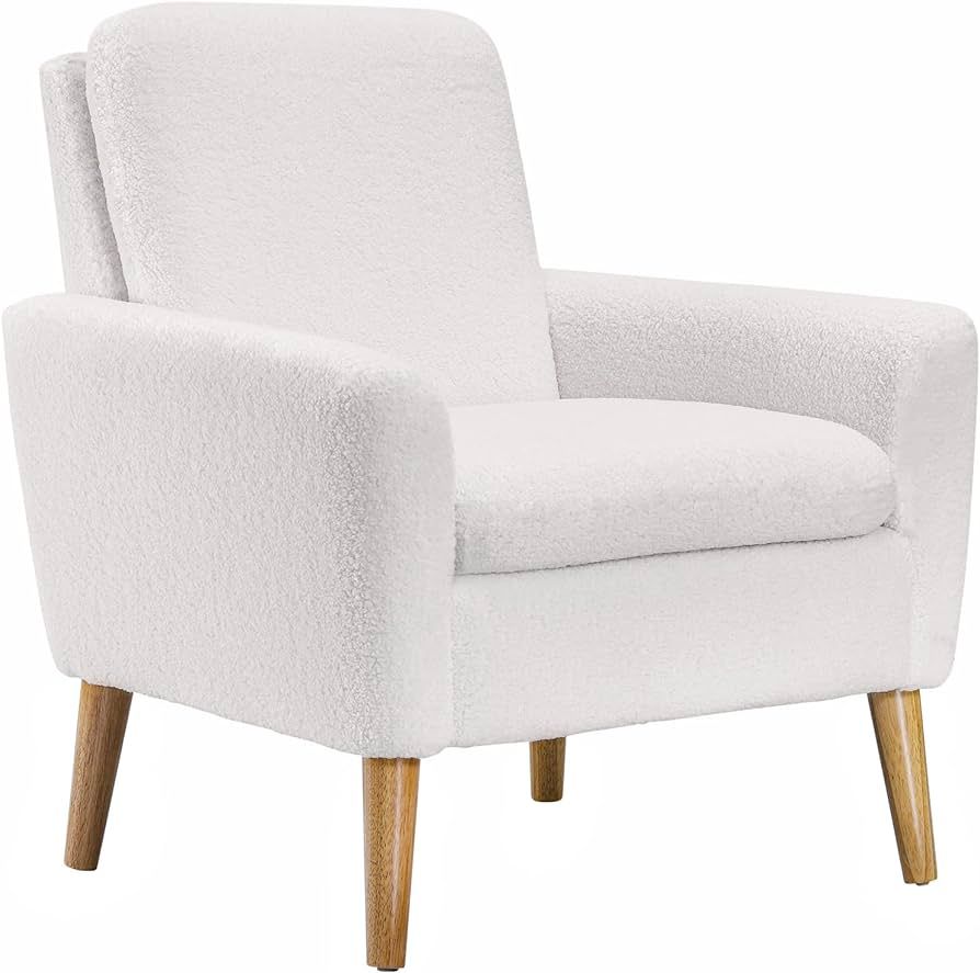Lohoms Sherpa Accent Chair White Teddy Fabric Upholstered Comfortable Arm Chair Fluffy Comfy Read... | Amazon (US)