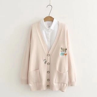 Raccoon Embroidered Cardigan | YesStyle Global