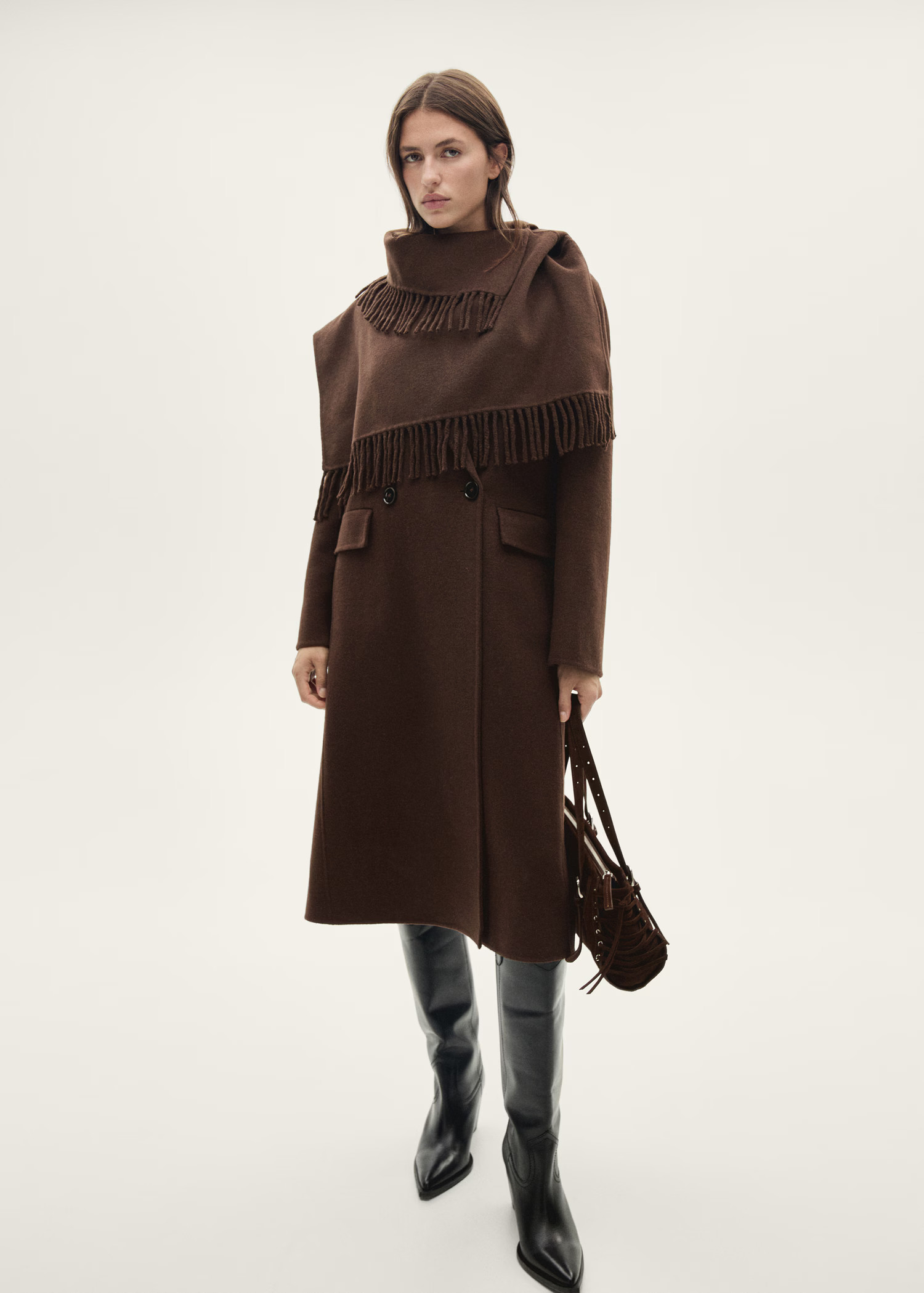 Wool coat with fringed scarf - Women | MANGO USA | Mango (US/MX/AU)