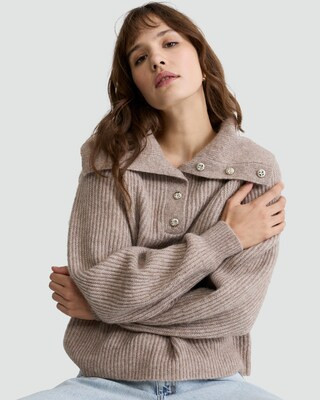 F&F Ribbed Knit Button Collar Jumper with Wool in Mink | Tesco F&F