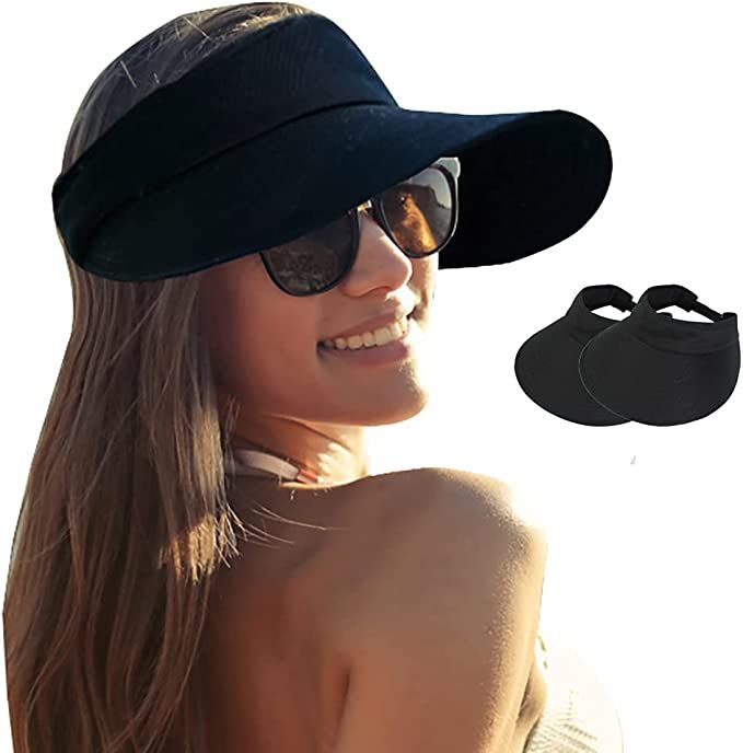 2PCS Wide Brim Sun Visor Hat Women Large UV Protective Golf Beach Cap, Korea Design | Amazon (US)