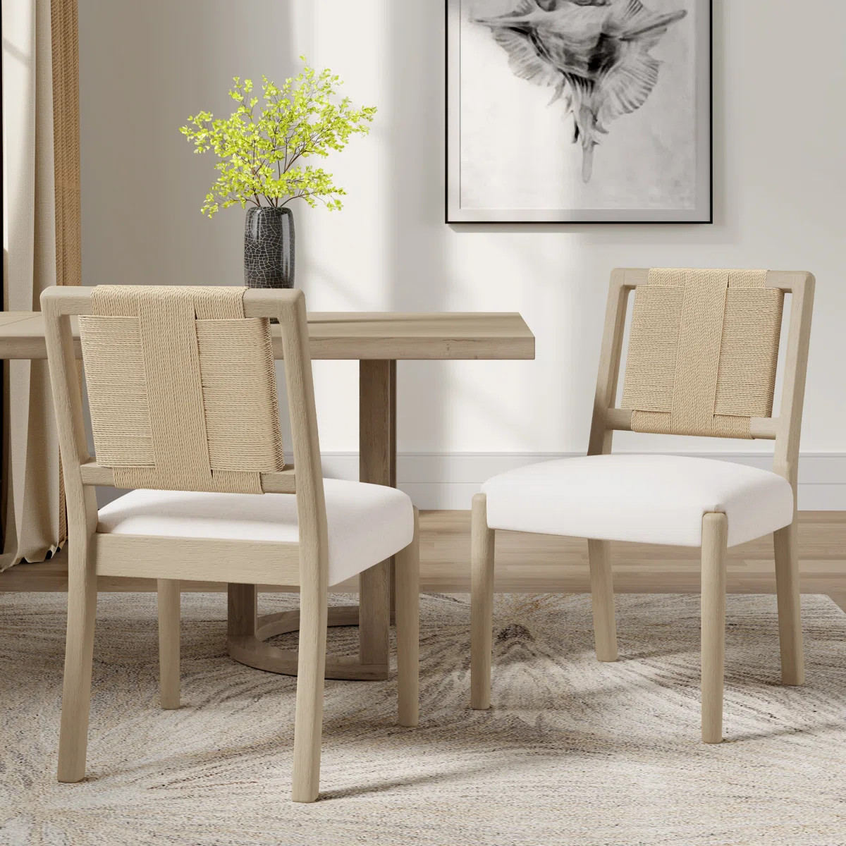 Modern Scandinavian Woven-Back Upholstered Dining Chair (Set of 2) | Wayfair North America