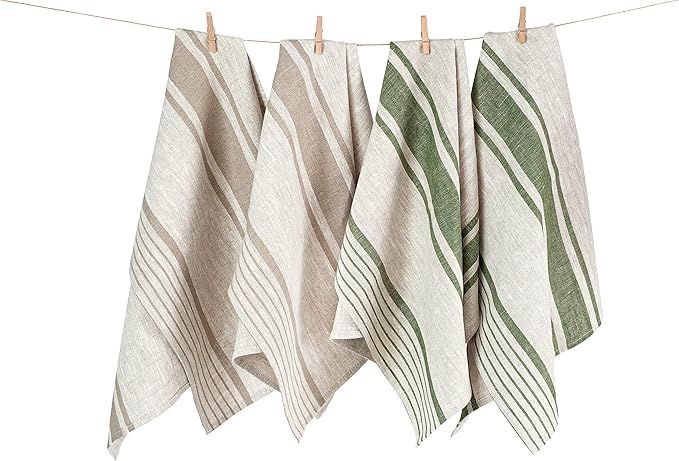 Pure Linen Dish Towels for Kitchen Set of 4 - Flax Tea Towels 17 x 27 inches with Olive Green (2 ... | Amazon (US)