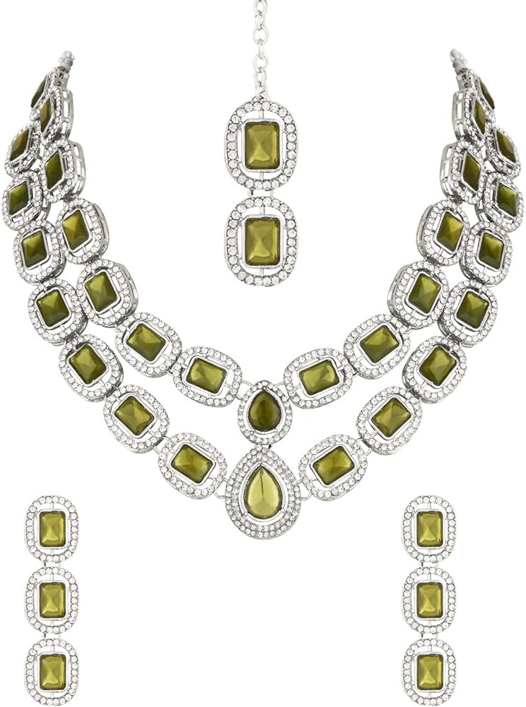 Silver Plated Indian Wedding Bollywood Stone Choker Necklace Jewellery With Earring & Maang Tikka... | Amazon (US)