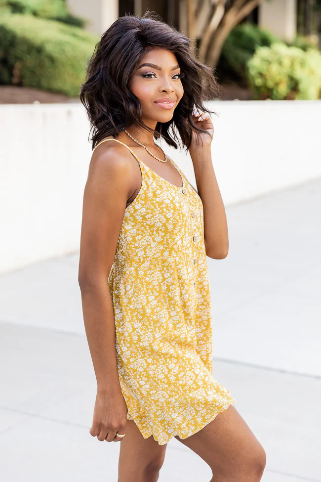 Sunset Daisy Yellow Floral Button Front Romper | Pink Lily