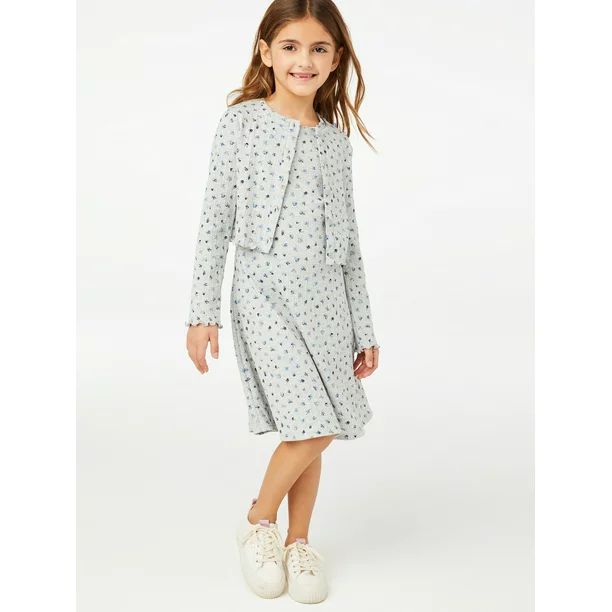 Free Assembly Girls Fit Dress & Cardigan, 2-Piece Outfit Set, Sizes 4-18 - Walmart.com | Walmart (US)