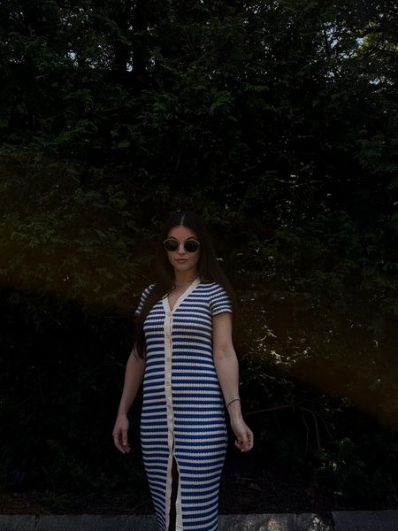 Blue striped sold out. 
SIZE: 0 - slit is a little high imo but i’m petite so it works 