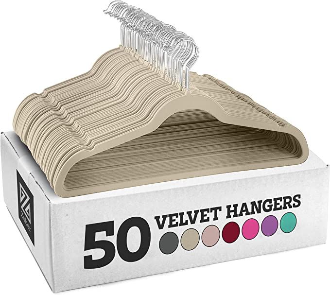 Zober Non-Slip Velvet Hangers - Suit Hangers (50-pack) Ultra Thin Space Saving 360 Degree Swivel ... | Amazon (US)