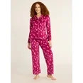Joyspun Women's Velour Notch Collar Top and Pants Pajama Set, 2-Piece, Sizes S-3X | Walmart (US)
