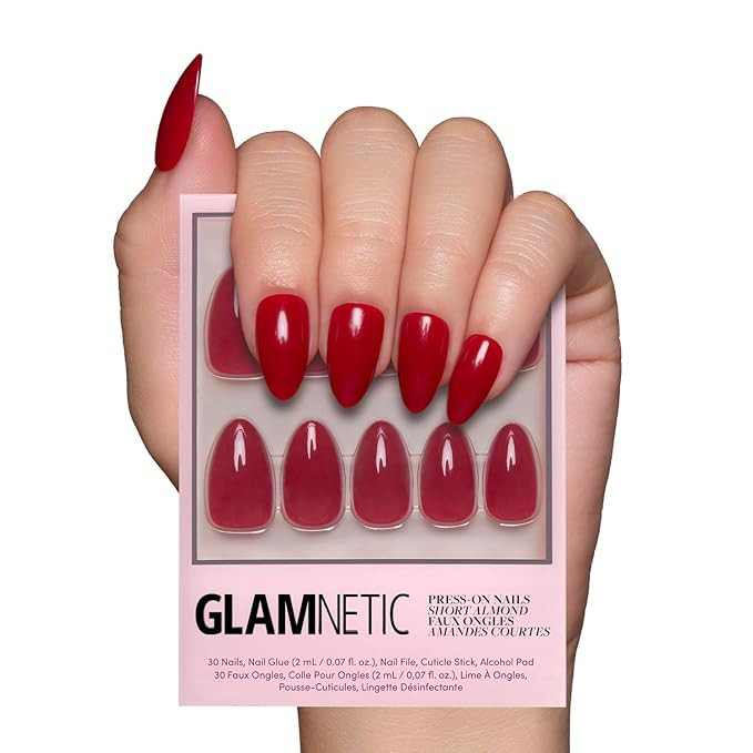 Glamnetic Press On Nails - Classic Red | Opaque Cool Tone, Timeless Red Short Almond Short False ... | Amazon (US)