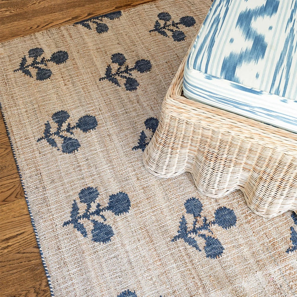 Francine French Country Blue Floral Patterned Jute Rug - 2'x3' | Kathy Kuo Home