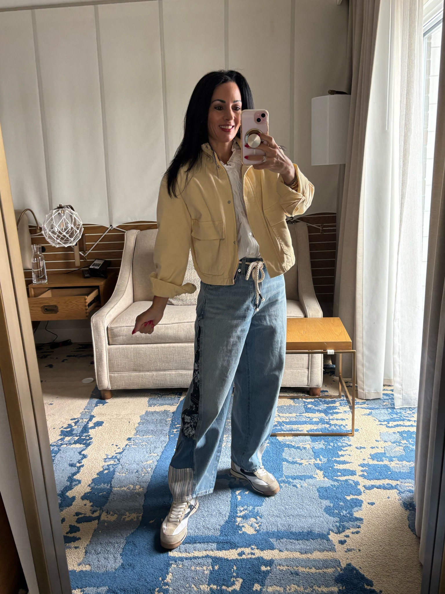 Target barrel leg jeans 
Jellow cropped jacket 
White top


#LTKootd #LTKSeasonal #LTKSaleAlert