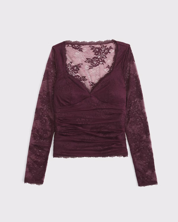A&F Zoe Bra-Free Long-Sleeve Lace Top | Abercrombie & Fitch (US)