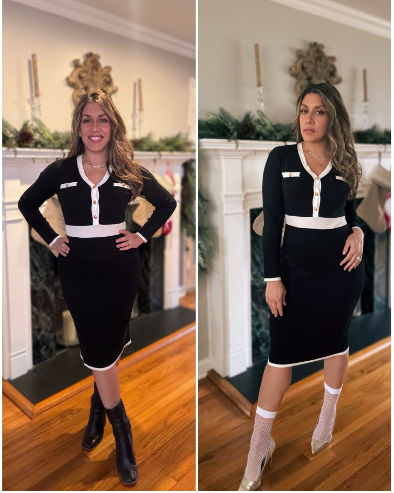 A classic 🖤🤍
This soft, warm and classic knit dress is the perfect winter dress for day or night. In a flattering silhouette, black and white is always a go-to for me. I’m wearing a small, and there’s plenty stretch room (I’m normally a size 4 in dresses).  This style also comes in a variety of colors! #knitdress #holidaydress #designerdupe #holidayoutfit 

#LTKParties #LTKHoliday #LTKFindsUnder50