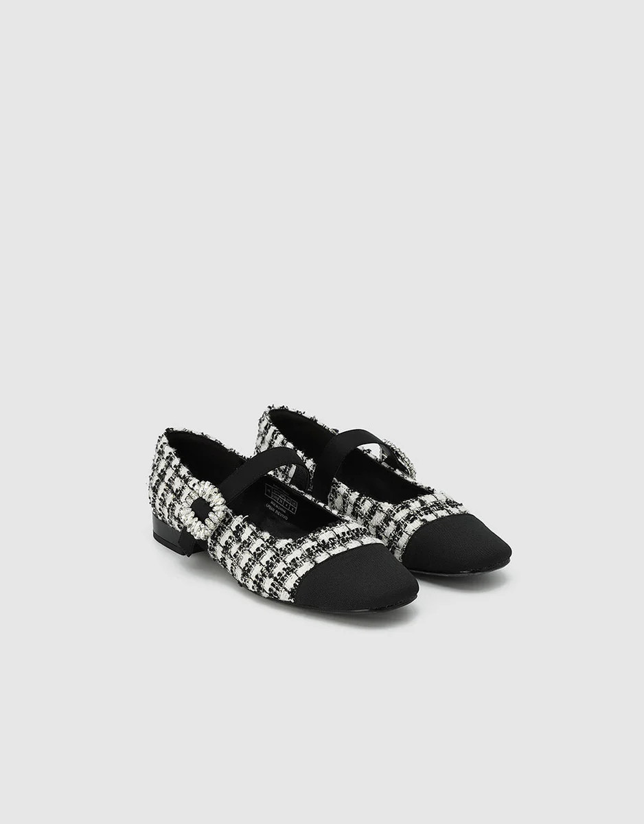 Tweed Rhinestone Detail Flats | Urban Revivo