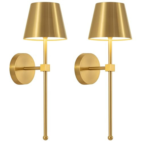 KDG Cordless Wall Sconces Set of 2, Wireless 5200mAh Rechargeable Battery LED Wall Lamps, Wall Lightings for Wall Painting, Outdoor, Garden, Living Room, Bedside, Hallway, Gifts, Night Light (Gold) | Amazon (US)