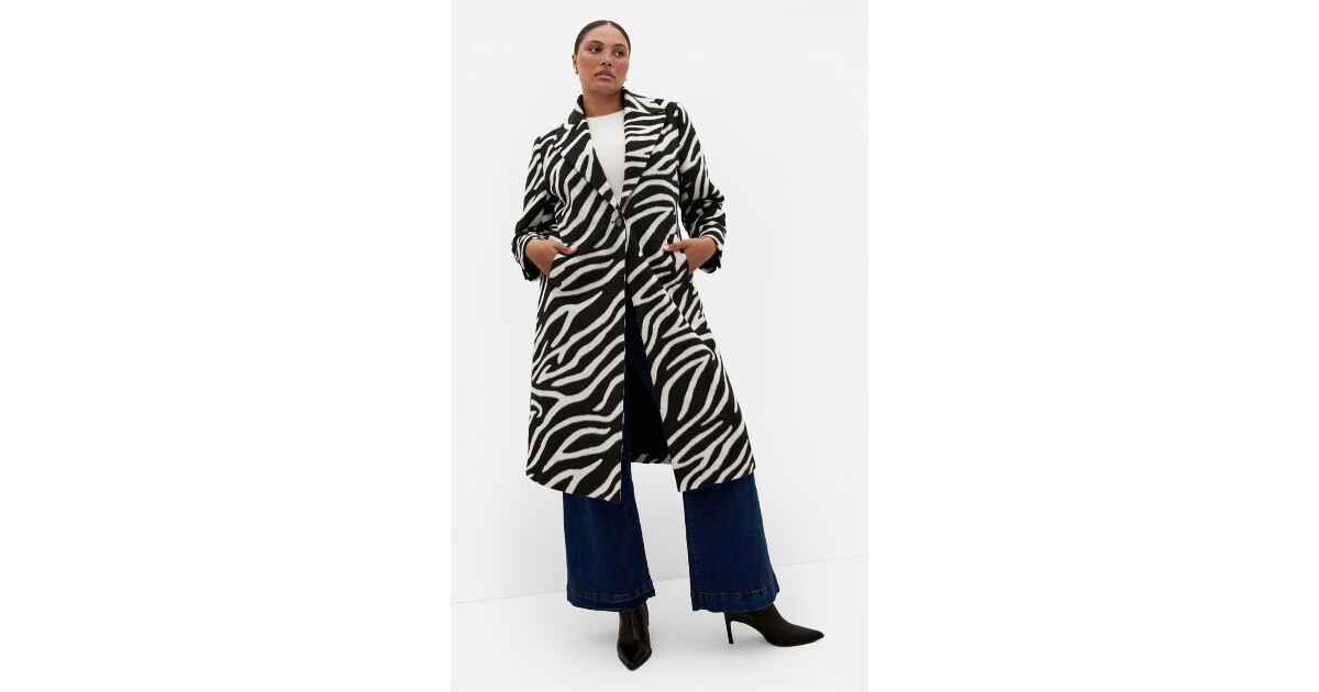 Charlotte Zebra Print Melton Coat - black | City Chic NZ